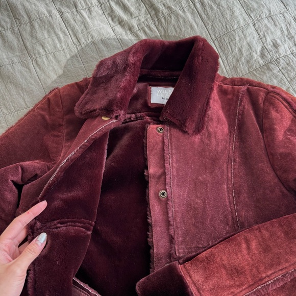 Vintage burgundy suede and faux fur shearling coat - Picture 9 of 9
